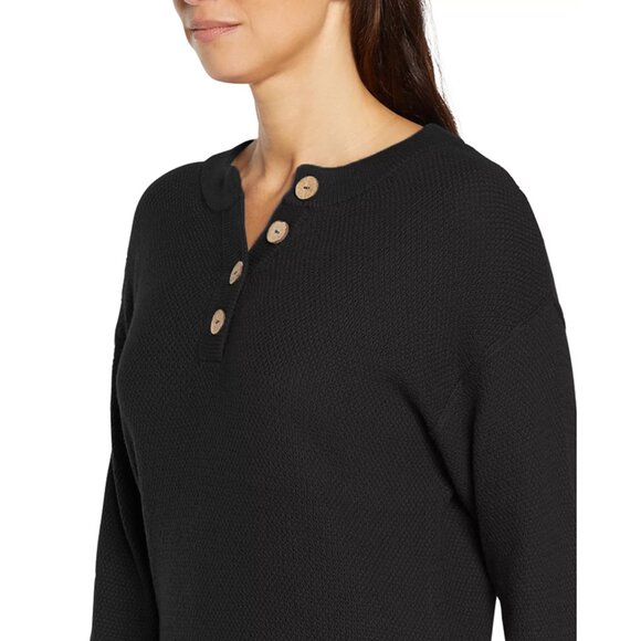 Three Dots Womens Long Sleeves Front Button Parma Henley Top Black Size XS NWT - Picture 3 of 5